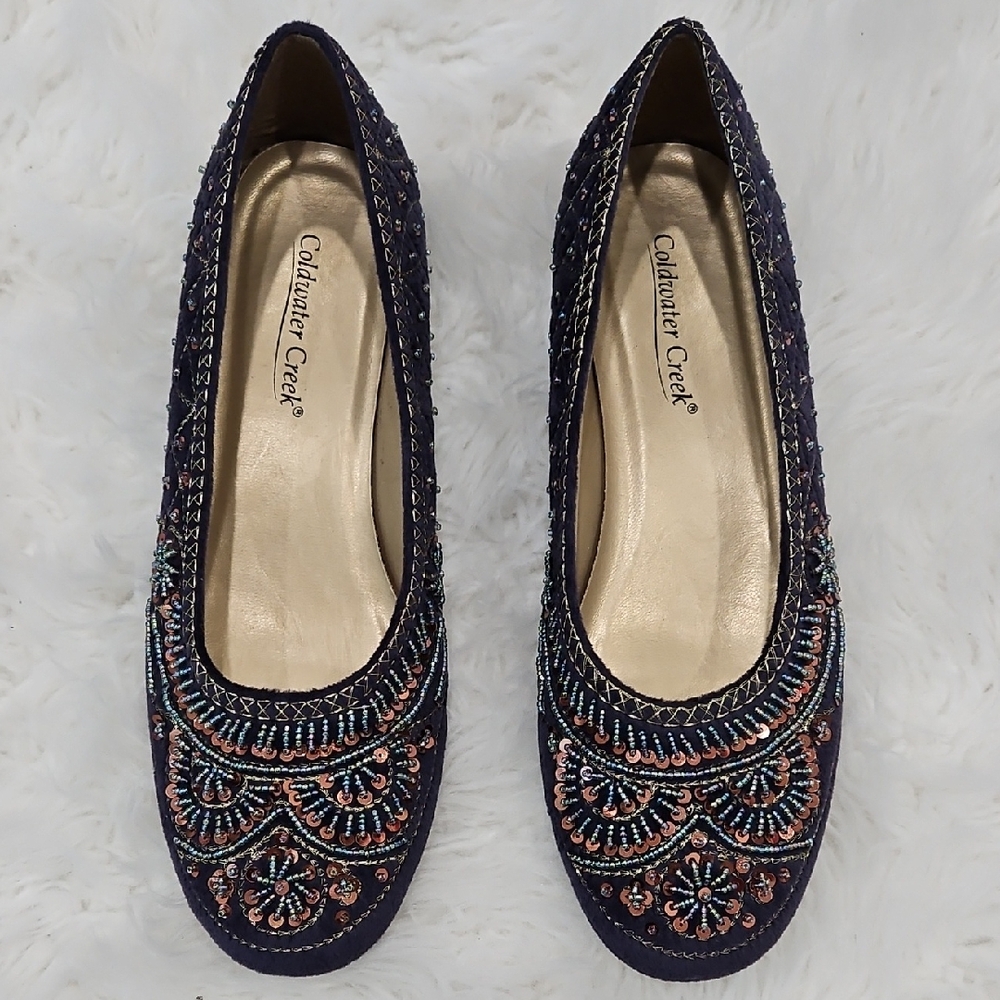 Coldwater Creek Women's Navy Embroidered Loafers